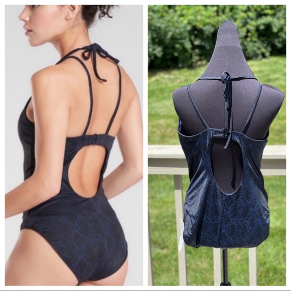 Athleta size XL Snake keyhole One Piece blue black - Picture 6 of 7
